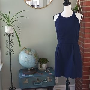 Lauren James Navy Blue Sleeveless Seersucker Dress Size M